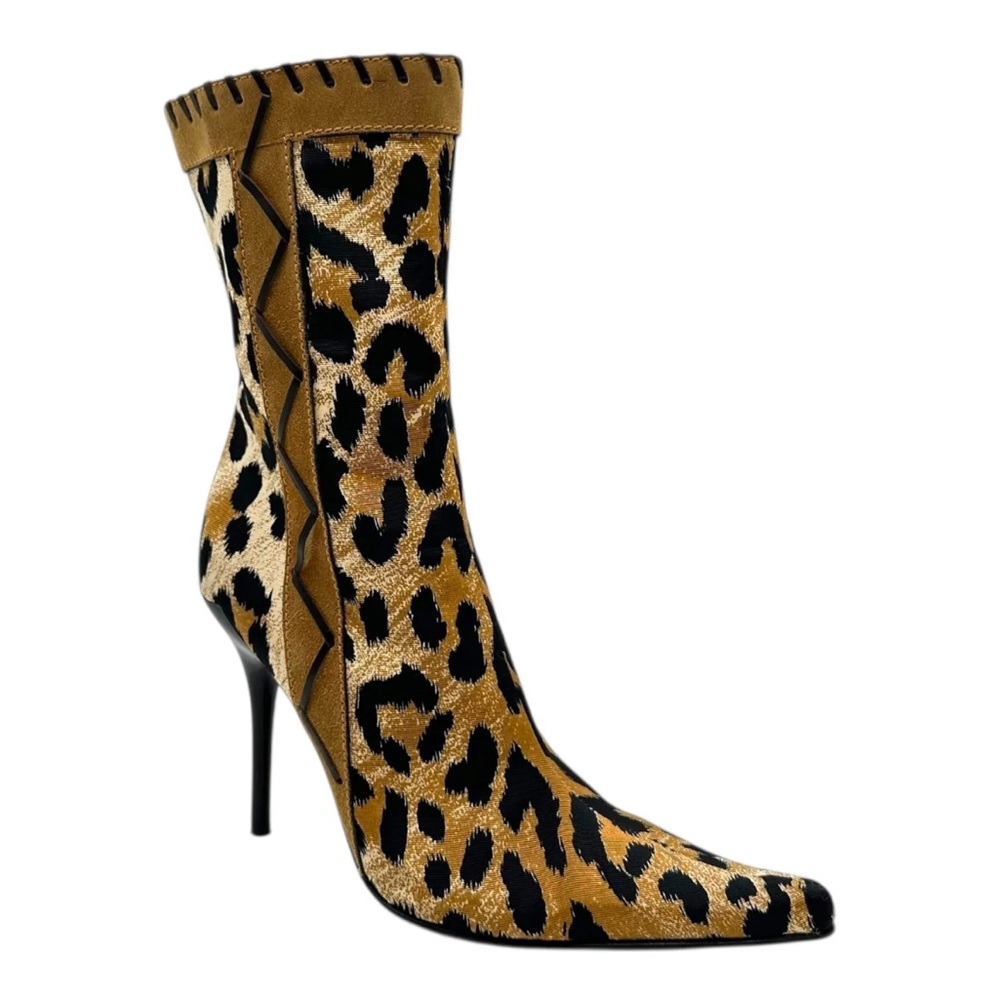 Casadei Tan and Black Animal Print Heeled Boots